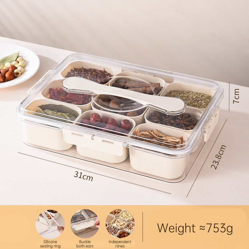 Design Sealed Snackle Storage Box With 9pcs Divider Plastic Divided Veggie Tray With Lid And Handle