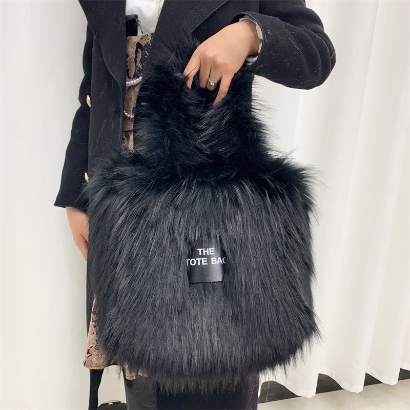 Crossbody Tote Bag Imitation Raccoon Fur Grass Plush Large Capacity Tote Bag Personalized Retro