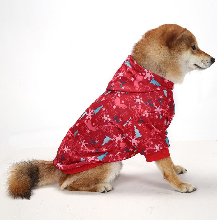 Christmas pet plaid hoodie with thickened hooded small medium and large dog clothing