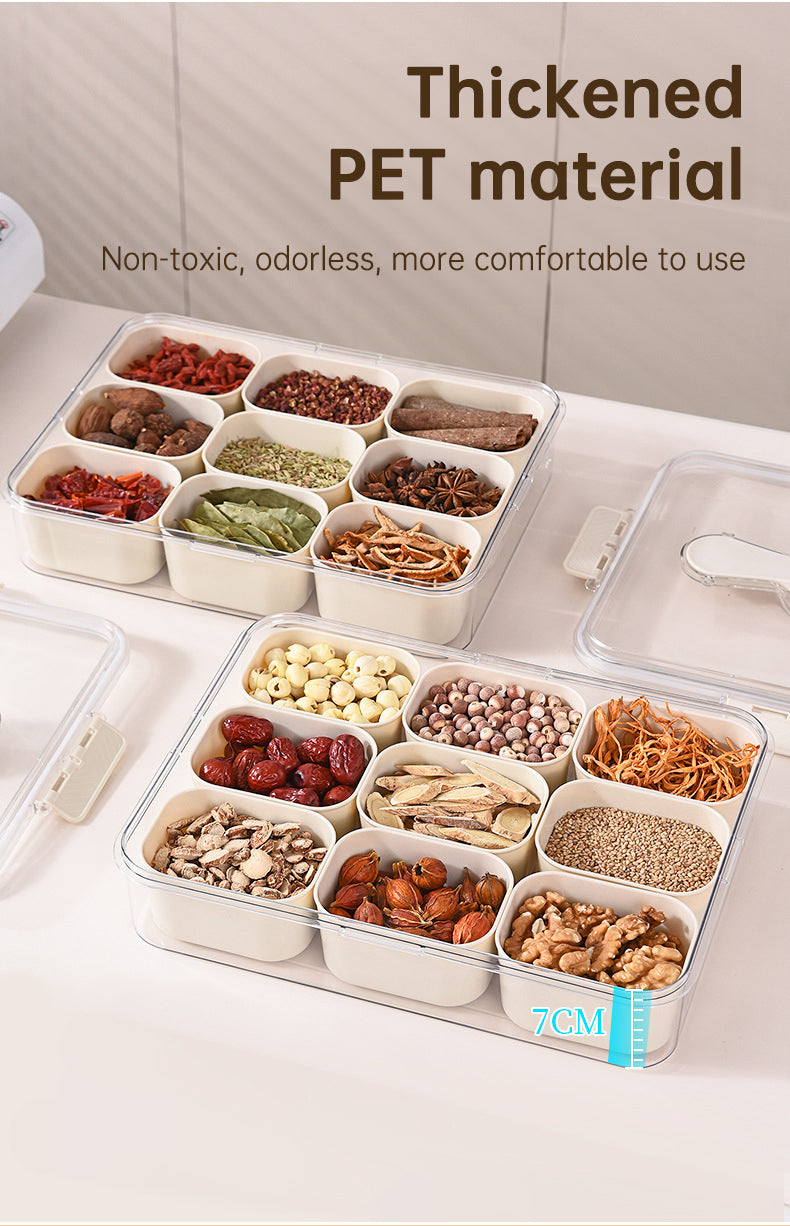 Design Sealed Snackle Storage Box With 9pcs Divider Plastic Divided Veggie Tray With Lid And Handle