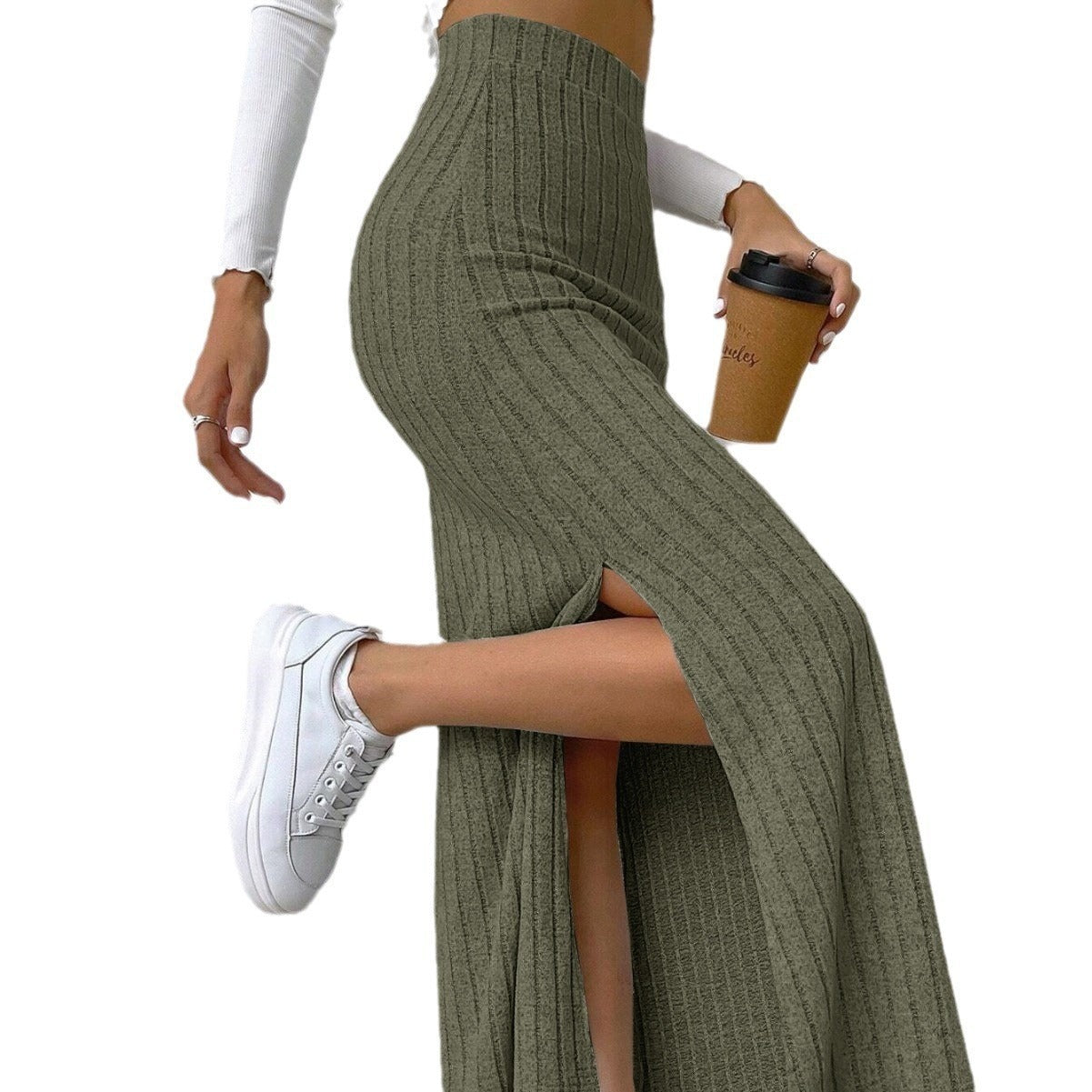 Spring/Summer New High Waist Side Split Slim Fit Knitted Skirt for Women