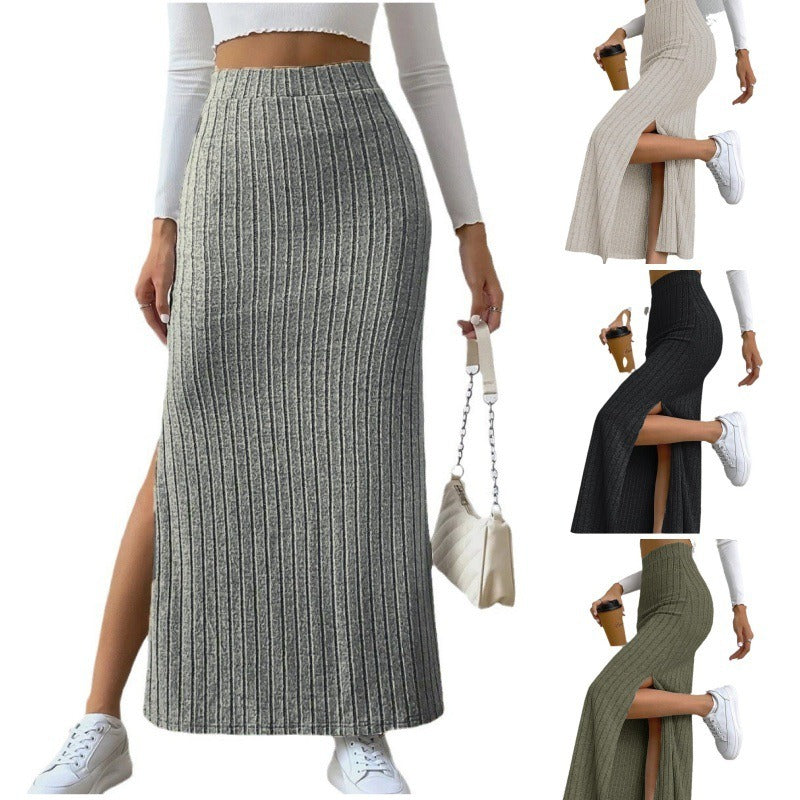 Spring/Summer New High Waist Side Split Slim Fit Knitted Skirt for Women