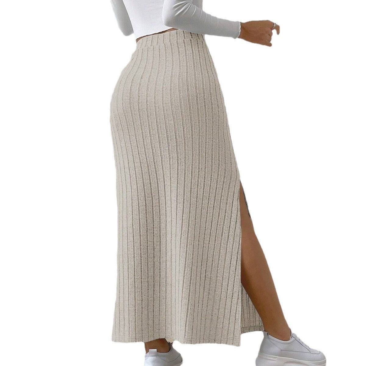 Spring/Summer New High Waist Side Split Slim Fit Knitted Skirt for Women