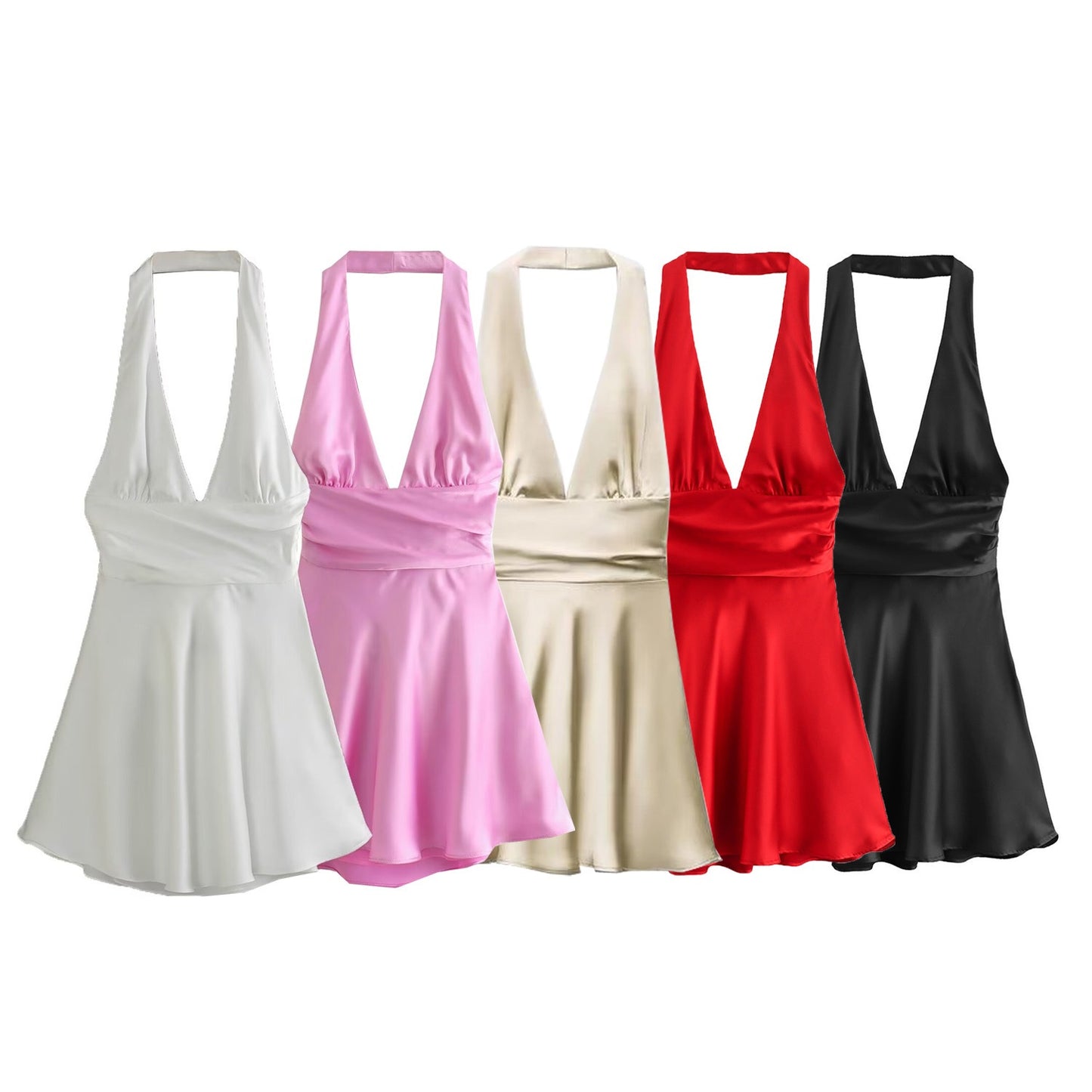 Fashion silk hanging neck backless dress