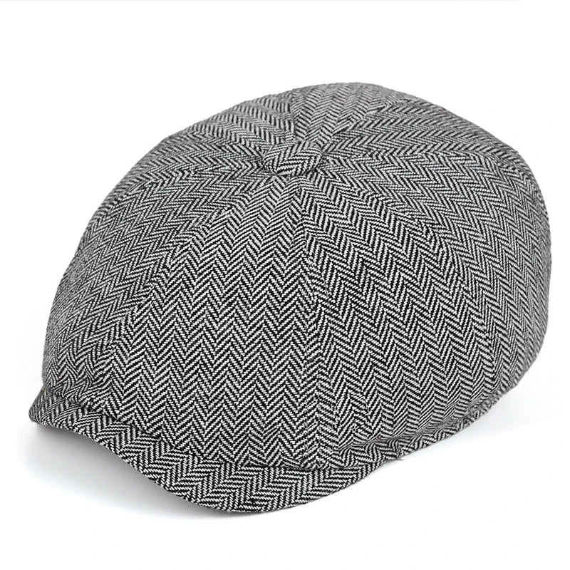 Men Beret Vintage Herringbone Gatsby Tweed Hat