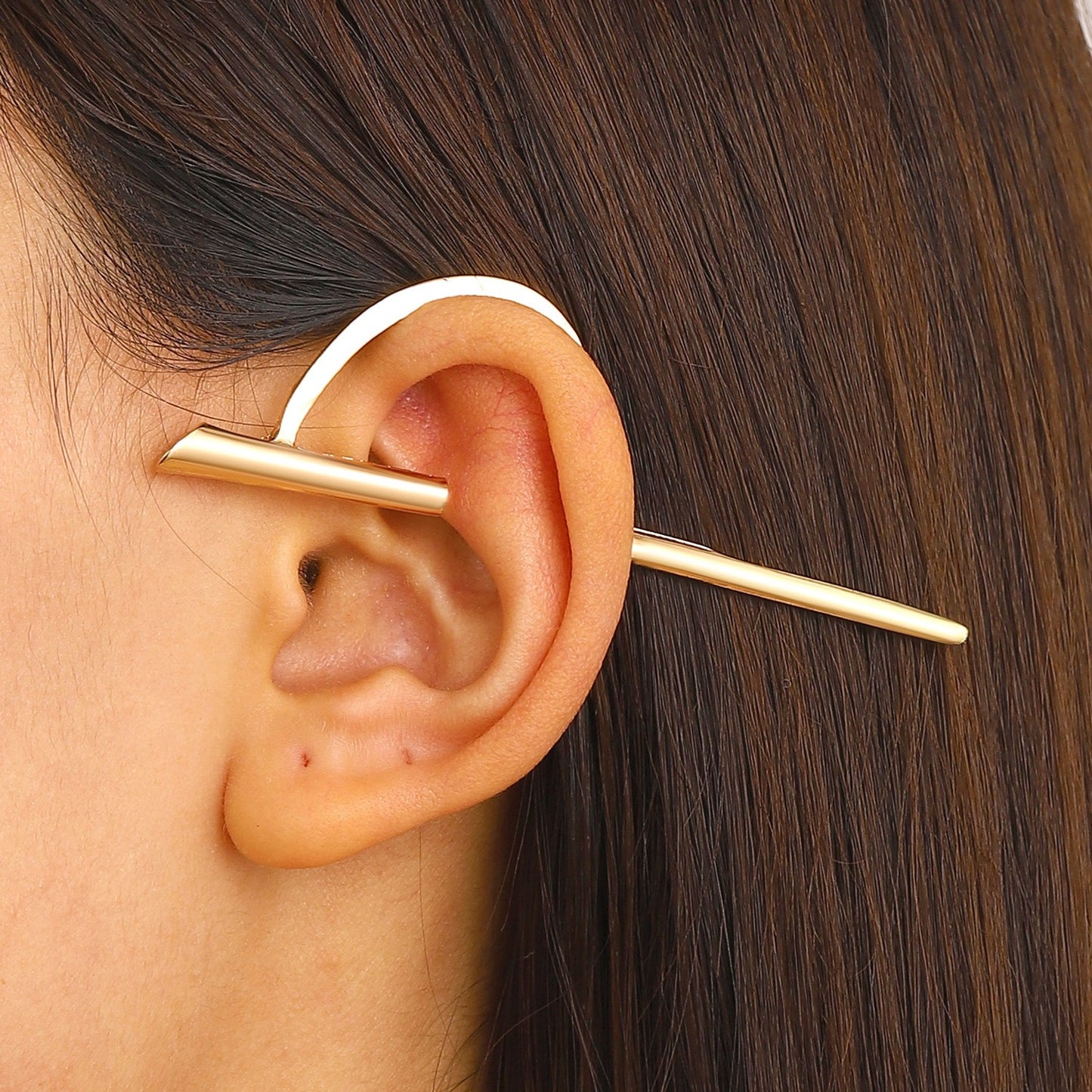 Retro C-shaped straight ear clip without ear hole and ear bone clip