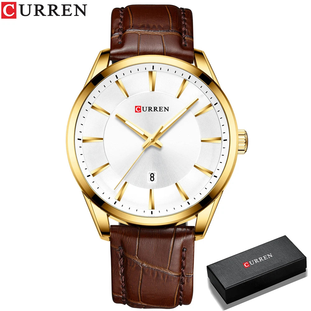 CURREN Quartz Watches for Men Leather Strap