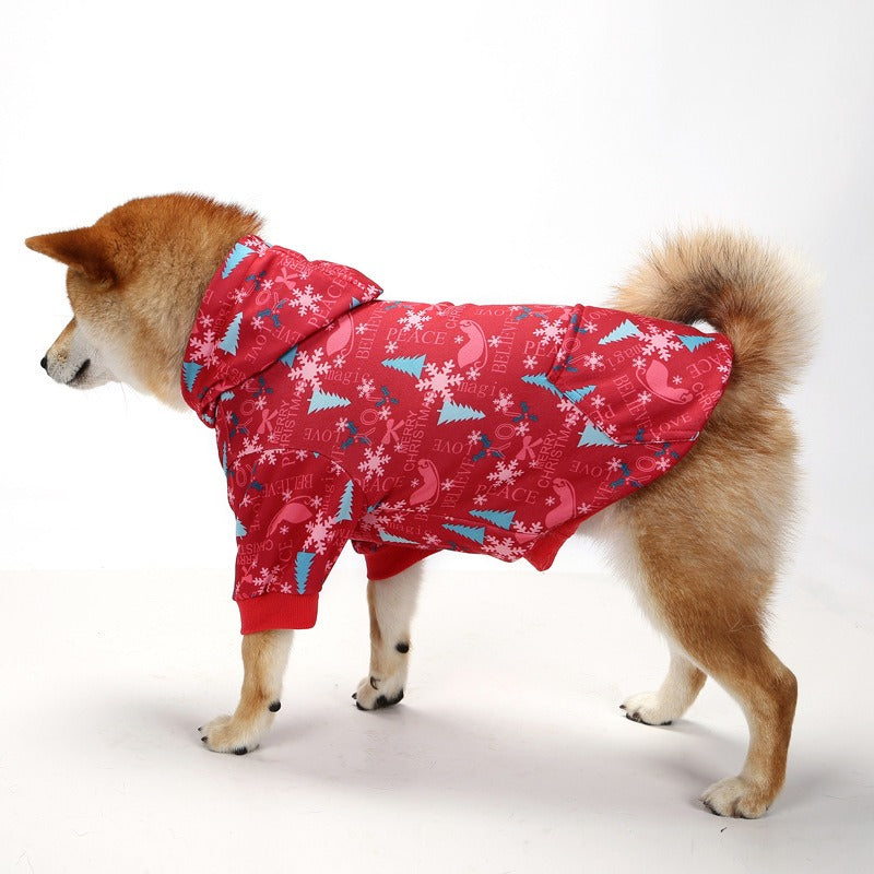 Christmas pet plaid hoodie with thickened hooded small medium and large dog clothing