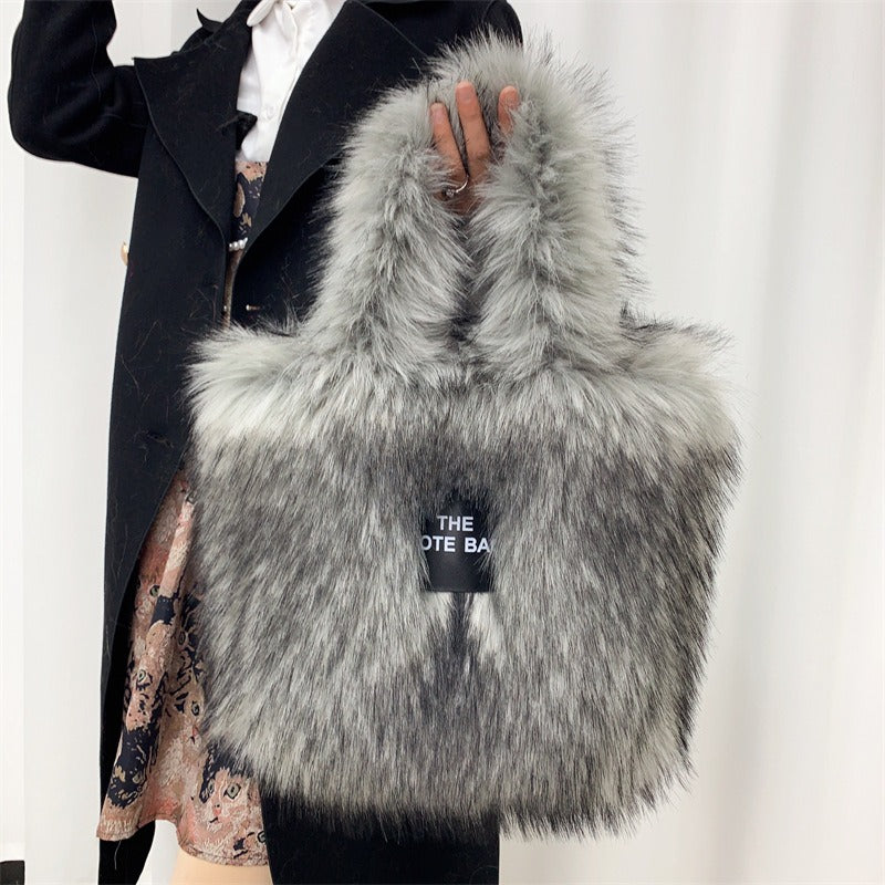 Crossbody Tote Bag Imitation Raccoon Fur Grass Plush Large Capacity Tote Bag Personalized Retro