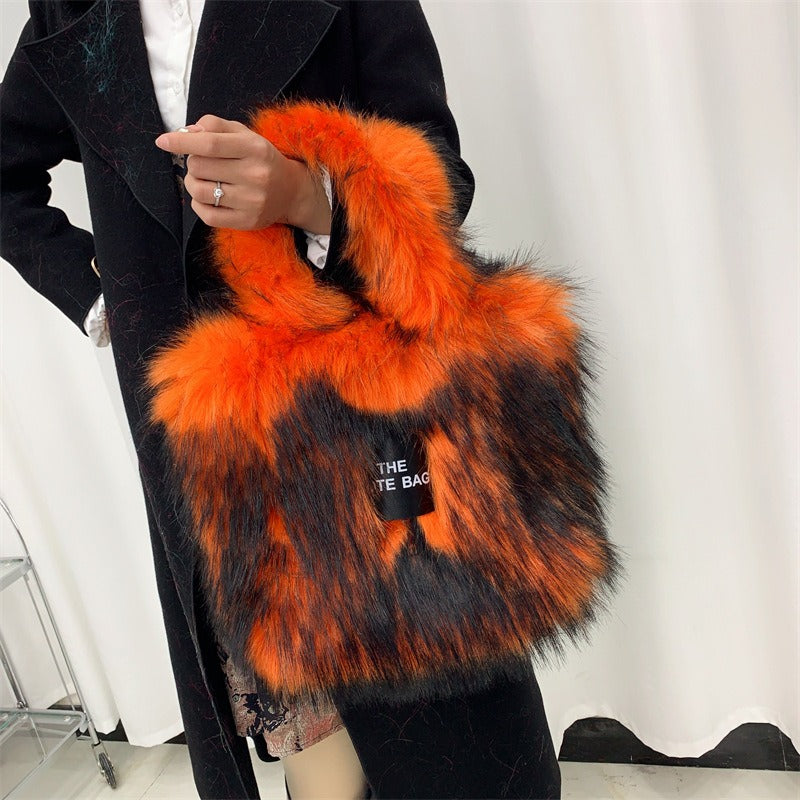 Crossbody Tote Bag Imitation Raccoon Fur Grass Plush Large Capacity Tote Bag Personalized Retro