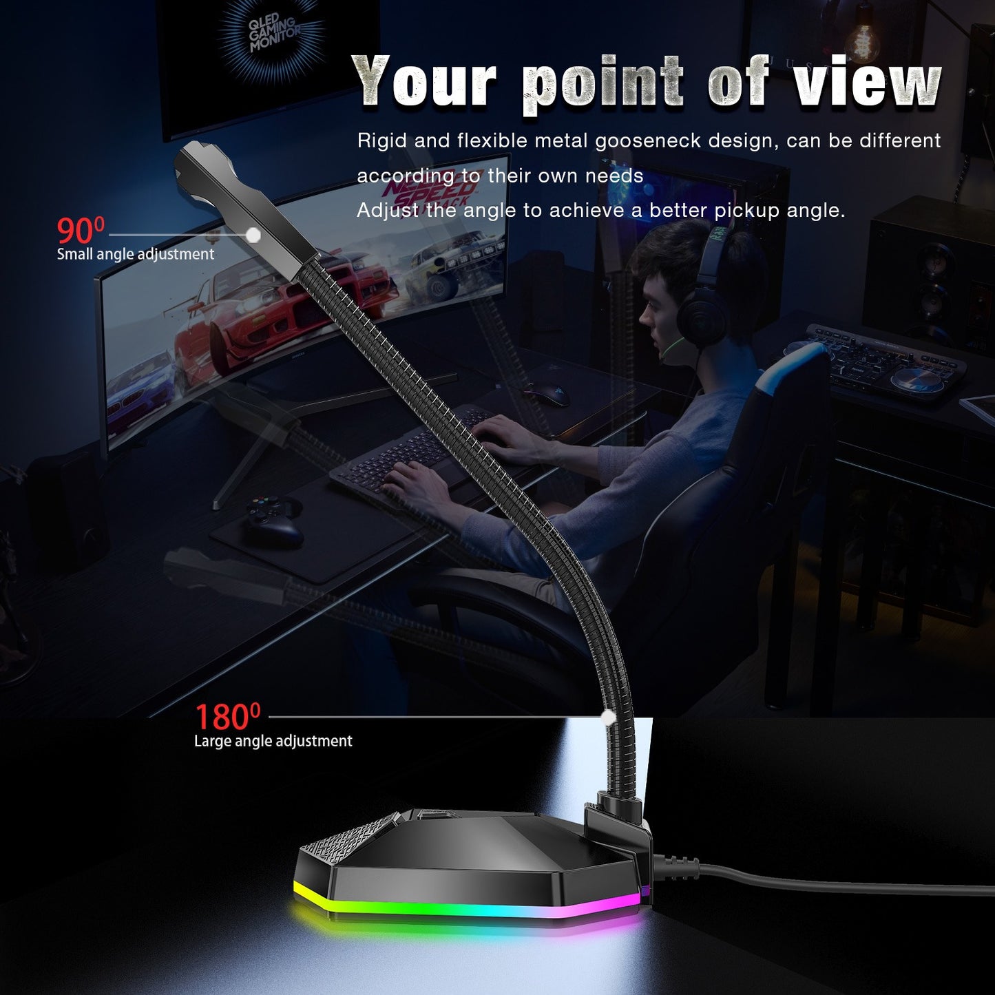 New microphone RGB luminous bendable USB microphone no drive voice chat video conference microphone