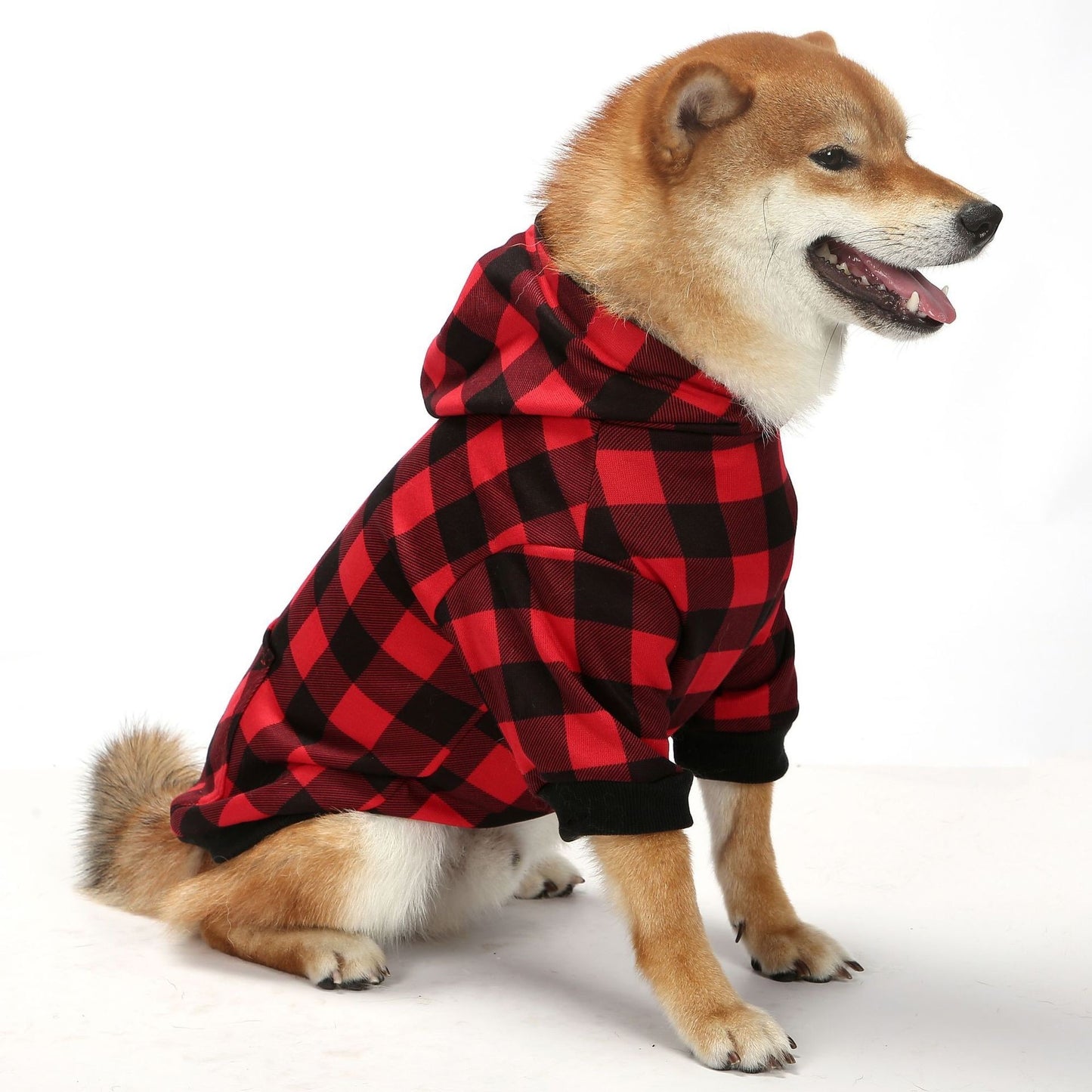 Christmas pet plaid hoodie with thickened hooded small medium and large dog clothing