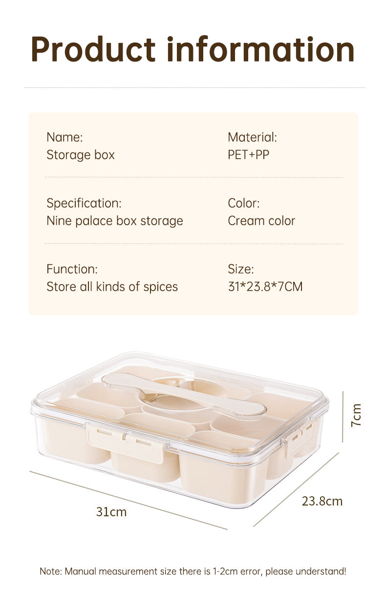 Design Sealed Snackle Storage Box With 9pcs Divider Plastic Divided Veggie Tray With Lid And Handle