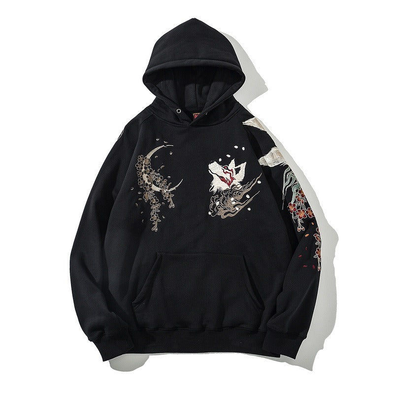 Nine tailed fox embroidered hoodie for young Yokosuka trendy men's top versatile