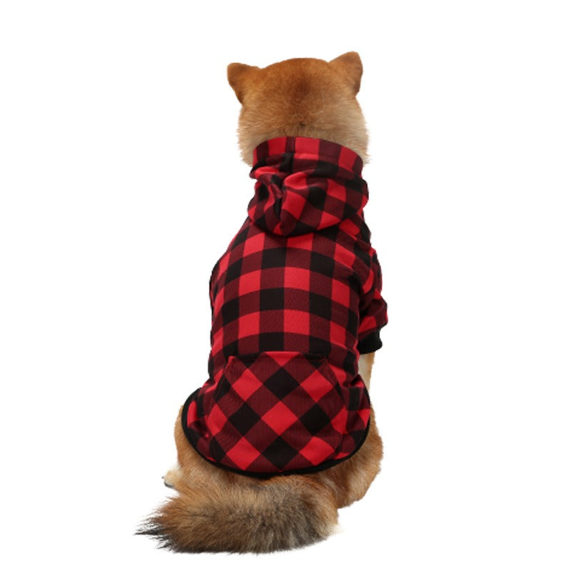 Christmas pet plaid hoodie with thickened hooded small medium and large dog clothing