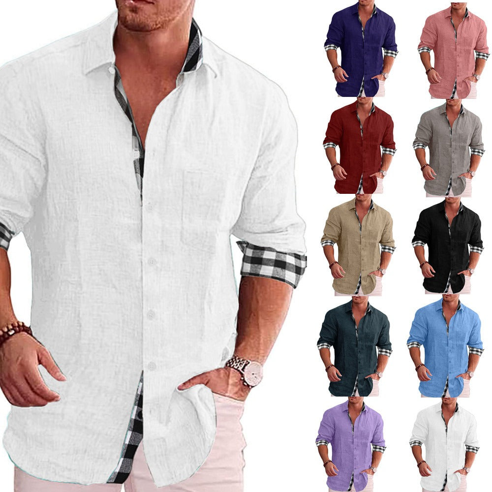 Leisure men's cotton and linen shirt men's shirt men's shirt