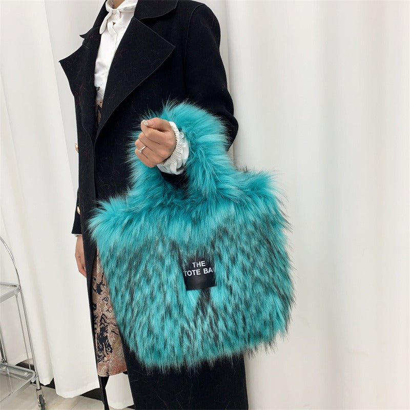 Crossbody Tote Bag Imitation Raccoon Fur Grass Plush Large Capacity Tote Bag Personalized Retro