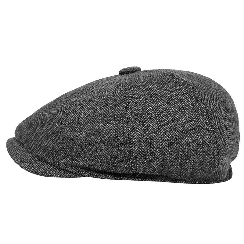 Men Beret Vintage Herringbone Gatsby Tweed Hat