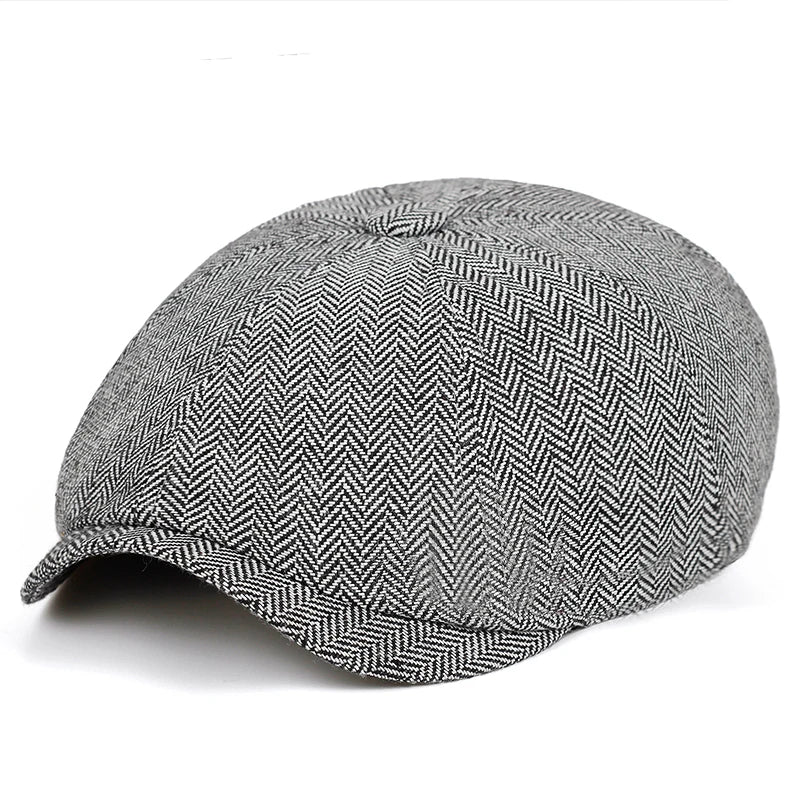 Men Beret Vintage Herringbone Gatsby Tweed Hat