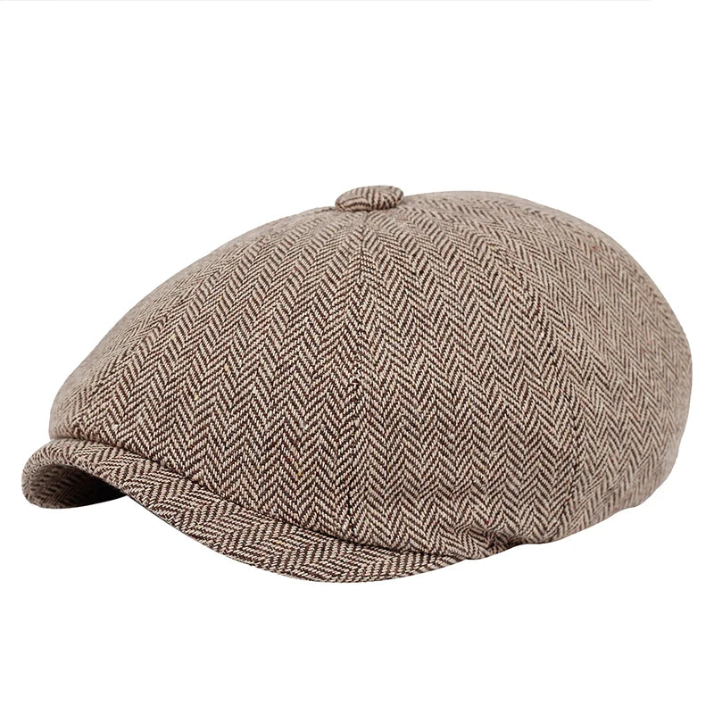 Men Beret Vintage Herringbone Gatsby Tweed Hat