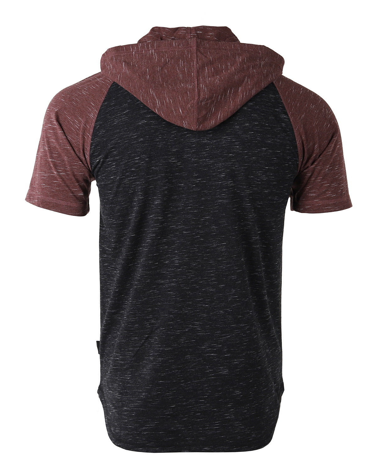 ZIMEGO Men's Short SleeveRaglan Hoodie With Curved Hem - Black / Maroon